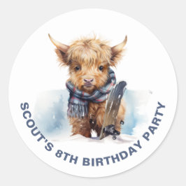 パーソナライズされたスノーボーディングハイランド牛シール ラウンドシール