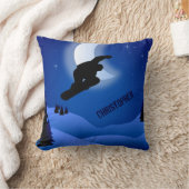 パーソナライズされたスノーボード山と月 クッション (ブランケット)