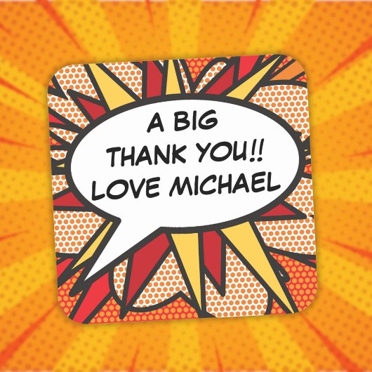 パーソナライズされたスピーチバブルが楽しい現代の漫画本 スクエアシール