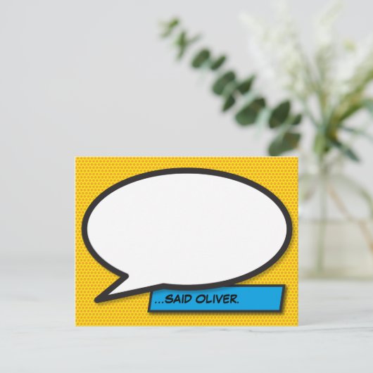 パーソナライズされたスピーチバブル楽しいコミックブック ポストカード (スタンド正面)