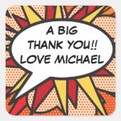 パーソナライズされたスピーチバブル ファン モダン コミックブック スクエアシール (正面)