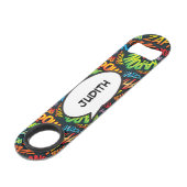 パーソナライズされたスピーチバブル ファン レトロ コミックブック スピード栓抜き (正面アングル)