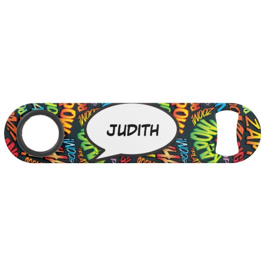 パーソナライズされたスピーチバブル ファン レトロ コミックブック スピード栓抜き (正面(横))