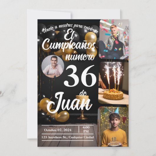 パーソナライズされたスペインの誕生日カスタム年齢誕生日 招待状 (裏面)