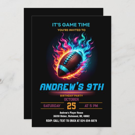 パーソナライズされたスポーツサッカー誕生日 招待状 (正面/裏面)