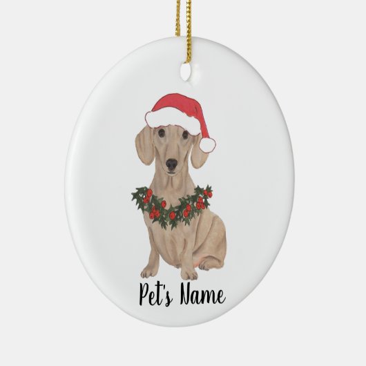 パーソナライズされたスムースレッドダックスのクリスマス セラミックオーナメント (右)