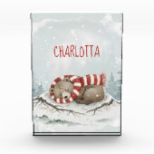 パーソナライズされたスリーピングベアのフォトブロック、カスタムネーム フォトブロック (正面)