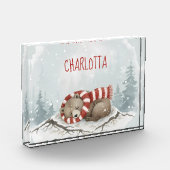 パーソナライズされたスリーピングベアのフォトブロック、カスタムネーム フォトブロック (左)