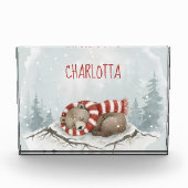 パーソナライズされたスリーピングベアの写真ブロック、カスタム名 フォトブロック (正面)