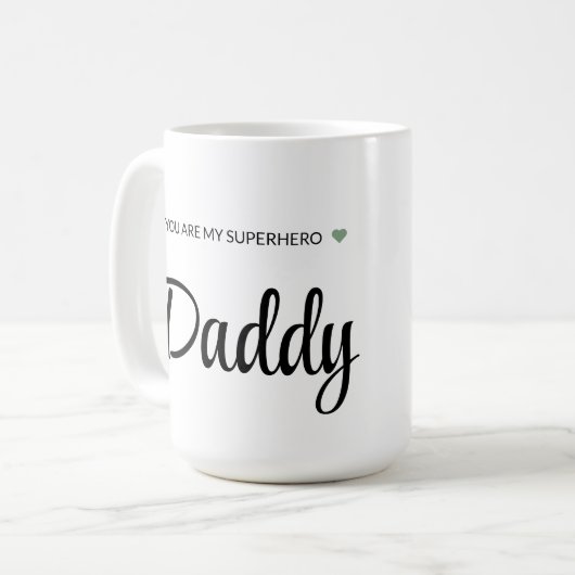 パーソナライズされたスーパーヒーローパパマカスタムグ – 子供の名前 コーヒーマグカップ (正面左)