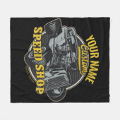 パーソナライズされたス改造ピースショップレーシングガレージ フリースブランケット (正面(横))