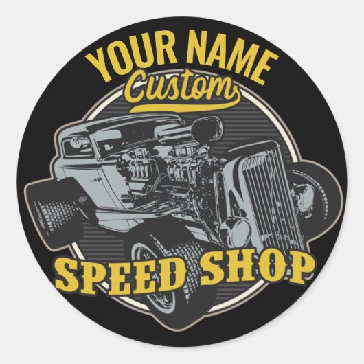パーソナライズされたス改造ピースショップレーシングガレージ ラウンドシール (正面)