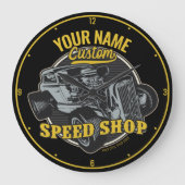 パーソナライズされたス改造ピースショップレーシングガレージ ラージ壁時計 (正面)