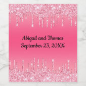 パーソナライズされたス結婚ピンクドリッピンググリッタートレンディー ワインラベル (シングルラベル)