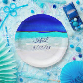 パーソナライズされたズ結婚ブルー海サンディビーチプレート ペーパープレート (パーティー)