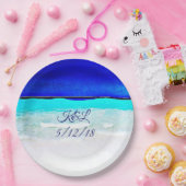 パーソナライズされたズ結婚ブルー海サンディビーチプレート ペーパープレート (パーティー)