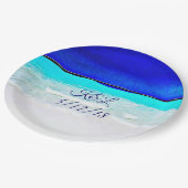 パーソナライズされたズ結婚ブルー海サンディビーチプレート ペーパープレート (アングル)