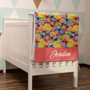 パーソナライズされたセサミストリートキャラクター顔パターン フリースブランケット