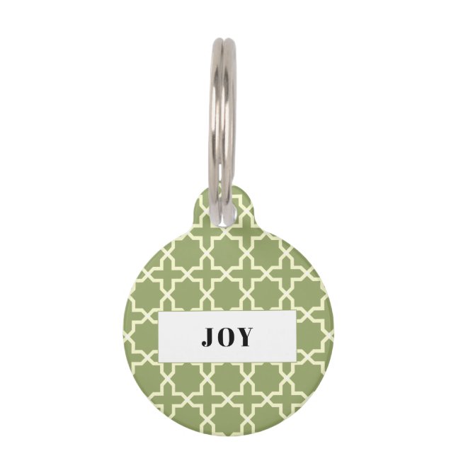 パーソナライズされたセージグリーンの星柄ペンダント ペット　ネームタグ (正面)