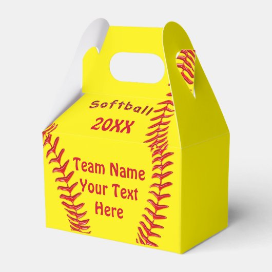 パーソナライズされたソフトボールの好意ボックスあなたのテキスト、色 フェイバーボックス (正面サイド)