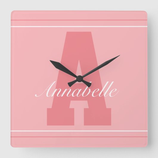 パーソナライズされたタイポグラフィ名時計 スクエア壁時計 (正面)