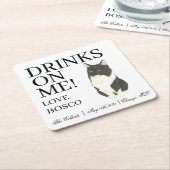 パーソナライズされたタキシード・ラガムフフィ結婚ン猫 スクエアペーパーコースター (アングル)