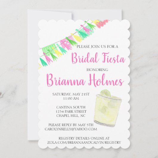 パーソナライズされたタッセルペーパーピカド ピンク 緑 フィエスタ 招待状 (正面)