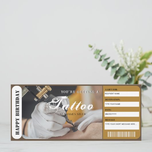 パーソナライズされたタトゥーギフトバウチャーテンプレート 招待状 (スタンド正面)