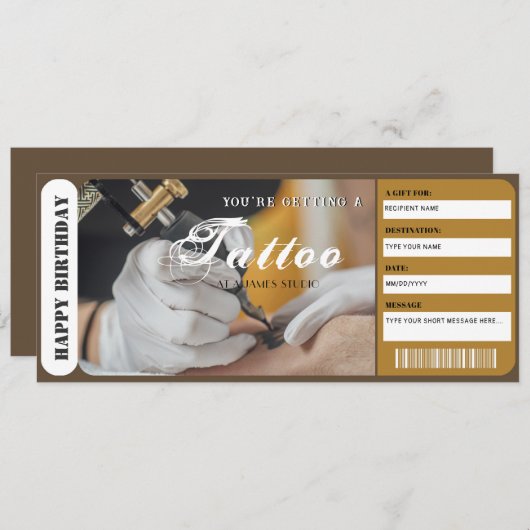 パーソナライズされたタトゥーギフトバウチャーテンプレート 招待状 (正面/裏面)