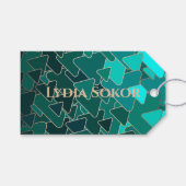 パーソナライズされたターコイズとゴールドの幾何学模様 ギフトタグ (正面(横))