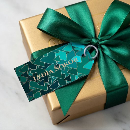 パーソナライズされたターコイズとゴールドの幾何学模様 ギフトタグ