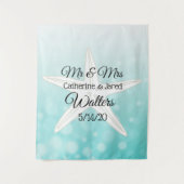 パーソナライズされたターコイズのヒトデ ウェディング バナー タペストリー (正面)