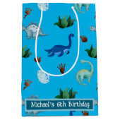 パーソナライズされたターコイズの複数のDino種 ミディアムペーパーバッグ (正面)