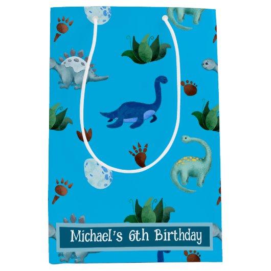 パーソナライズされたターコイズの複数のDino種 ミディアムペーパーバッグ (正面)