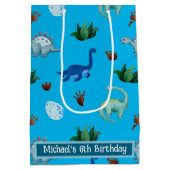 パーソナライズされたターコイズの複数のDino種 ミディアムペーパーバッグ (裏面)