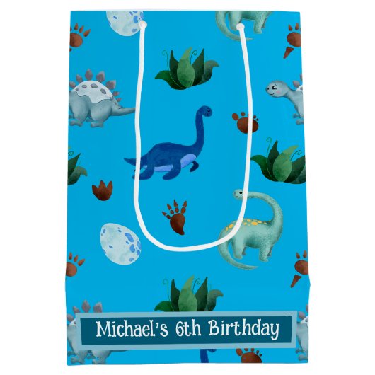 パーソナライズされたターコイズの複数のDino種 ミディアムペーパーバッグ (裏面)