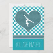 パーソナライズされたターコイズグリーンチェックの体操 招待状 (正面)