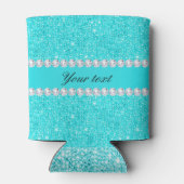 パーソナライズされたターコイズシークインとダイヤモンド 缶クーラー (裏面)