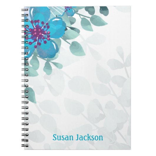 パーソナライズされたターコイズフローラ ノートブック (正面)