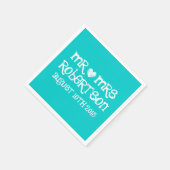 パーソナライズされたターコイズブルーのミセス結婚ズのナプキン スタンダードカクテルナプキン (角)