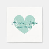 パーソナライズされたターコイズブルーハート結婚ナプキン スタンダードカクテルナプキン (正面)