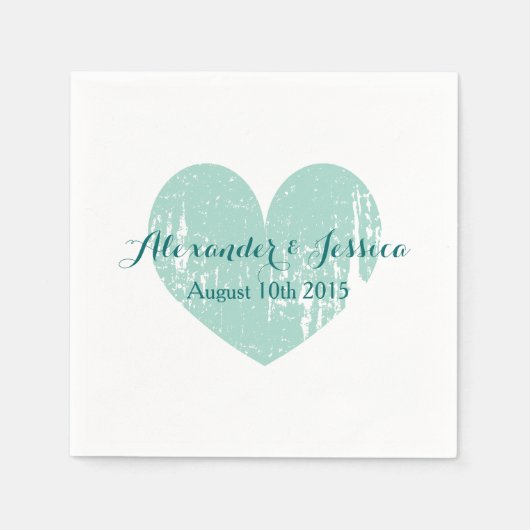 パーソナライズされたターコイズブルーハート結婚ナプキン スタンダードカクテルナプキン (正面)