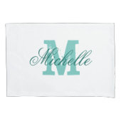 パーソナライズされたターコイズ名モノグラム枕ケース 枕カバー (正面)