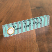 パーソナライズされたターコイズ垂直ストライプカスタマイズ数 デスクネームプレート (側面)