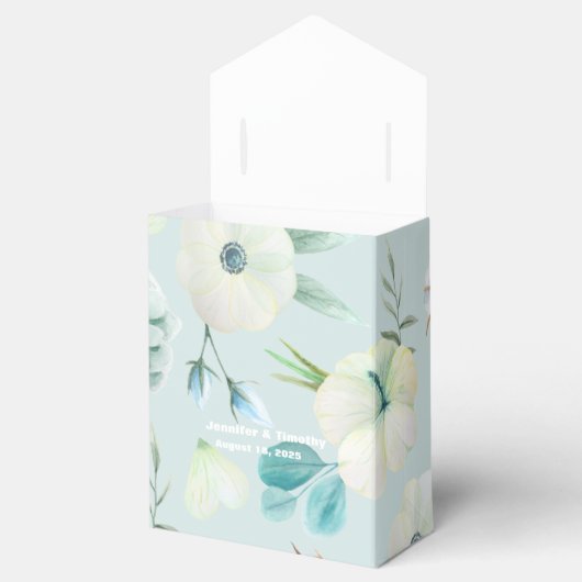 パーソナライズされたターコイズ白フローラ結婚ズ フェイバーボックス (オープン)
