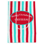 パーソナライズされたターコイズ赤と白抱き枕 ミディアムペーパーバッグ (裏面)