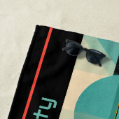 パーソナライズされたターコイズ&オレンジ幾何モダン図形 ビーチタオル (インサイチュ)