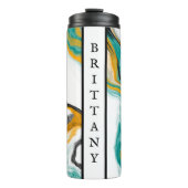 パーソナライズされたターコイズ、金ゴールド、大理石の流体アート タンブラー (正面)