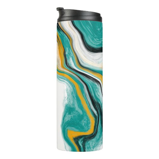パーソナライズされたターコイズ、金ゴールド、大理石の流体アート タンブラー (回転右)