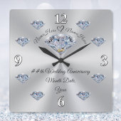 パーソナライズされたダイヤモンド周年時計、クリスチャン スクエア壁時計